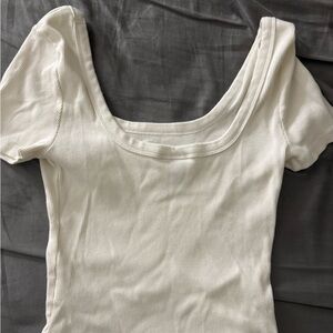 Universal Thread Cream Ribbed Short Sleeve Top